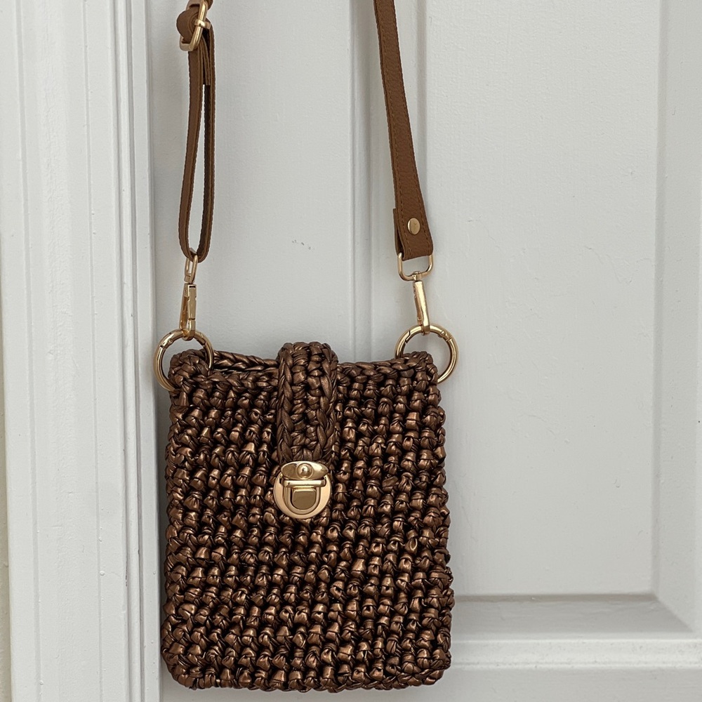 Handmade Brown Woven Crossbody Bag / NEW … NEVER USE